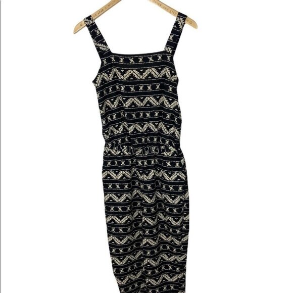 Koton Black Bohemian Square Neck Jumpsuit Size XS Hippie Boho White Wide Leg - Picture 12 of 13